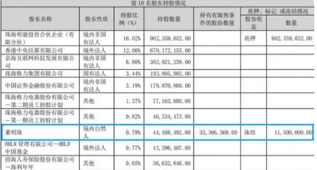 董明珠遭凍結股份市值約4億 真相到底是什么?
