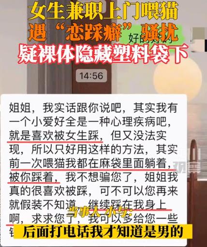 女生兼職上門喂貓遭戀踩癖騷擾 真相太荒唐實在是毀三觀