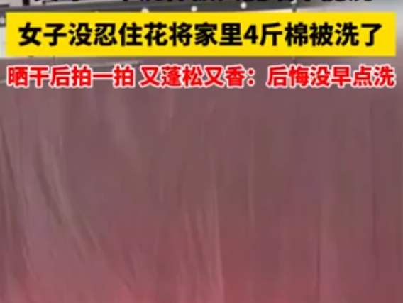 倔強女子花近兩小時洗4斤重棉被 拍一拍還挺蓬松的